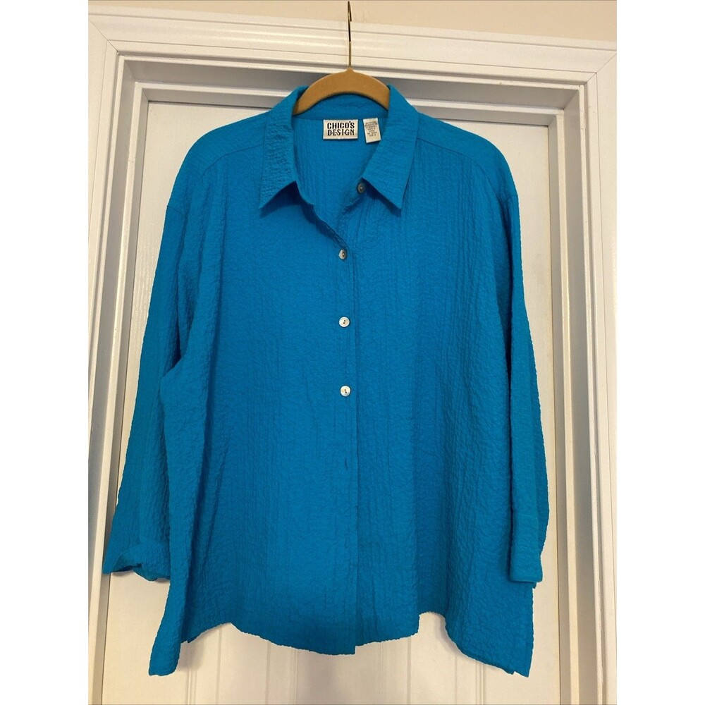 Womens Chico Collar Button Up Size 2 Aqua Green shirt